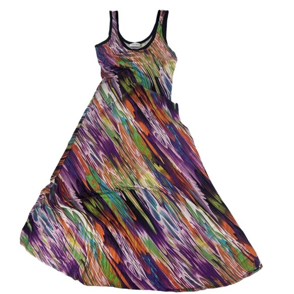 Calvin Klein Maxi Dress Multicolor Watercolor Stretch Jersey Size 8 - Picture 4 of 7